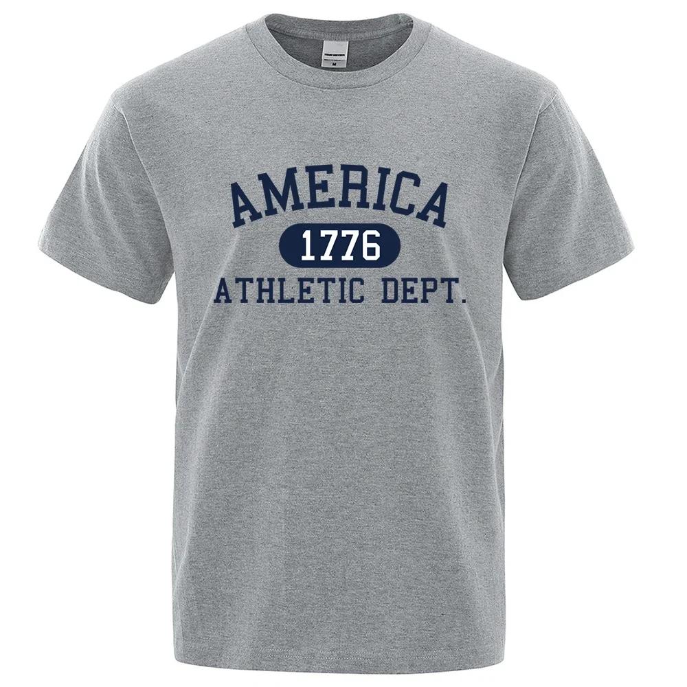 America 1776 Athletic Dept Letter Tshirt Man Fashion Tee Clothes Summer Luxury T-Shirt Hip Hop Breathable Cotton Tee Clothes