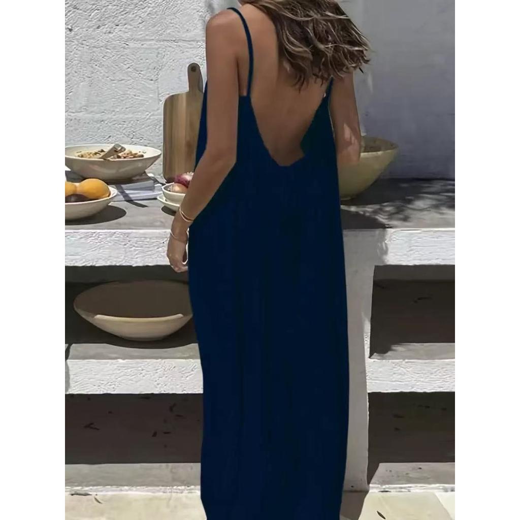 New Women's Backless Loose Long Cami Homewear Dress