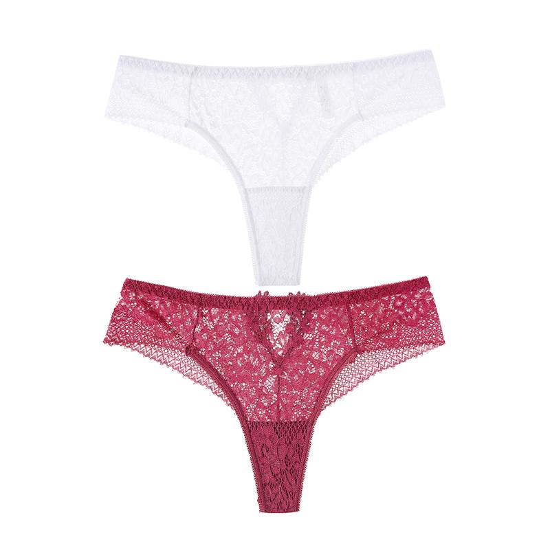 2Pcs/Lot Water-soluble Lace Women Panties Hollow G Strings Embroidery Thongs Low Waist Half Wrapped Hip T-Shaped Bikini Underpants