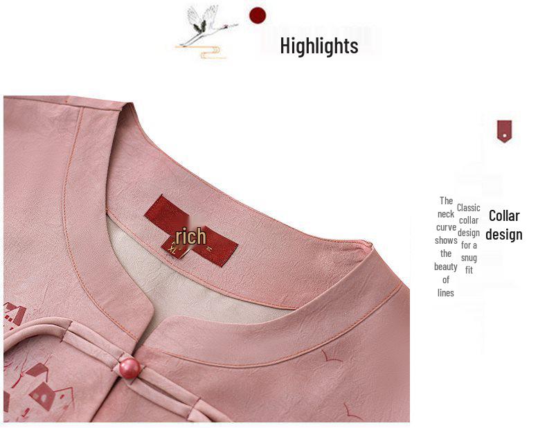 Elegant Chinese Summer Outfit: Short-Sleeved Top & Two-Piece Set for Middle-Aged and Elderly Women