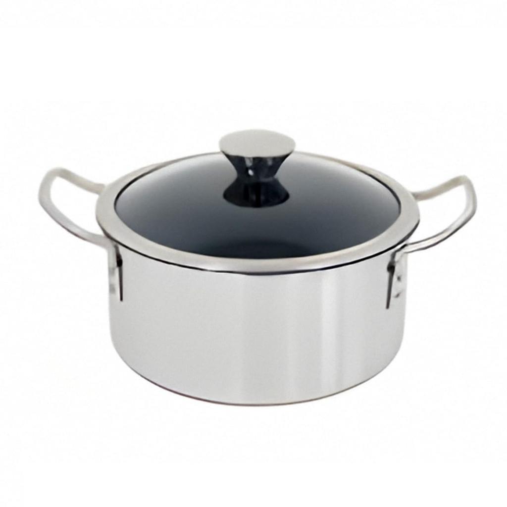 Urushiyama Metal Industry Double-Handled Pot (with Glass Lid) 20cm, Double-Layer Construction, All Heat Source Compatible, Made in Japan, IH-Duo,