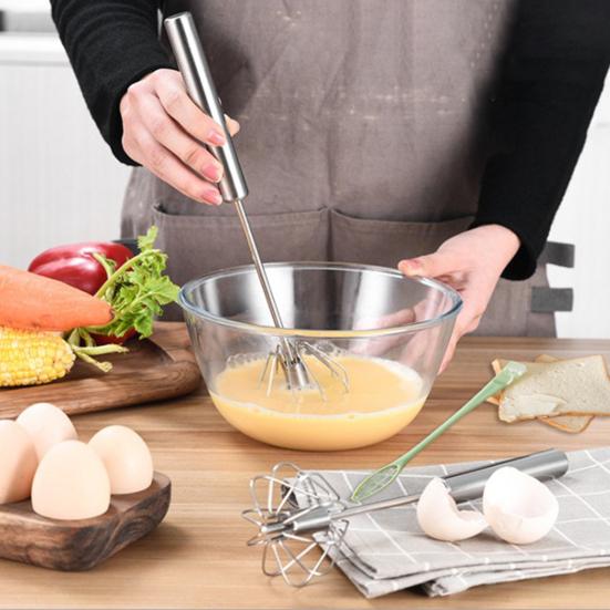 Egg Beating Device Stainless Steel Semi-automatic Egg Beater Ergonomic Handle No Batteries Needed Kitchen Essential