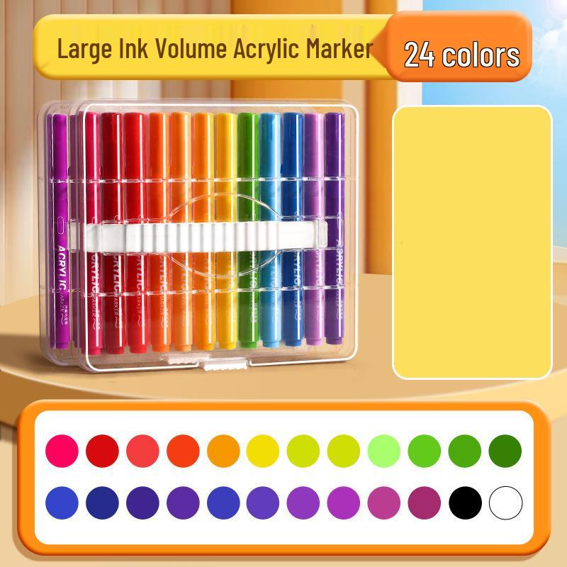 Набор акриловых маркеров и смываемых цветных карандашей - Большой объем чернил, Мягкий наконечник, Штабелируемый кейс для художественных проектов учеников начальной школы