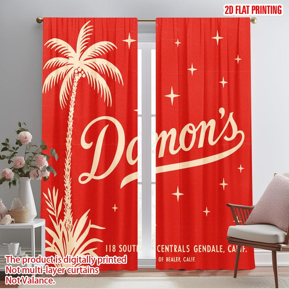 

2pcs 2D flat printing Window Treatment Curtains Vintage Damon s Glendale Palm Polyester Without Electricity Seasonal Party & 52.50×116.00 CM 2pcs