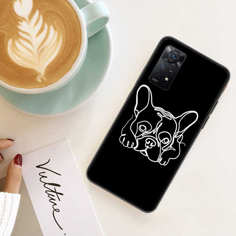 Черно-белый чехол для телефона с французским бульдогом для Redmi Note 13 Pro 5G Plus 12 12C 10 10A 10C 9 9A 9C 9T 8 8A K60 K70 Pro Xiaomi Cover 7 Redmi Note 13 Pro 5G