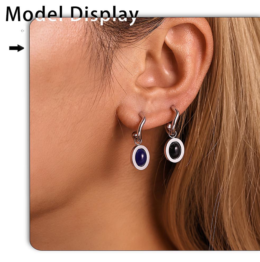 Qiong Yao European Oval Agate Earrings, 18K Gold-Plated Stainless Steel, Elegant and Exquisite Drop Design for Women