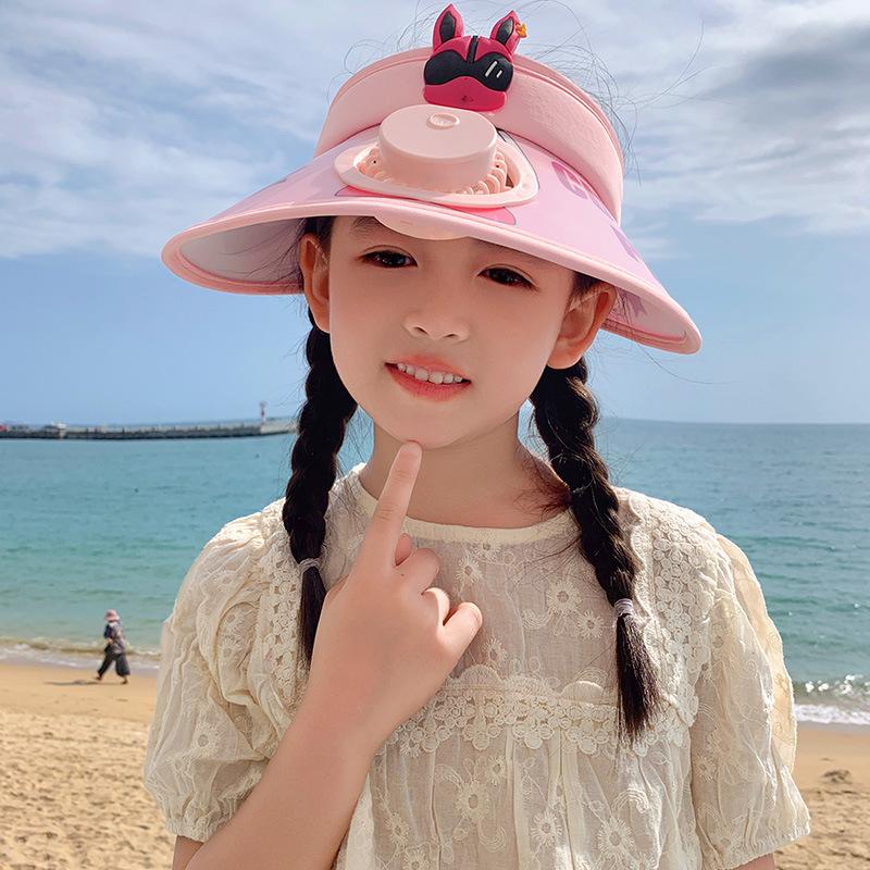 Summer with Fan Children's Sun Protection Hat UV Sky Top Hat Boys and Girls Big Hat Brim Sun Hat