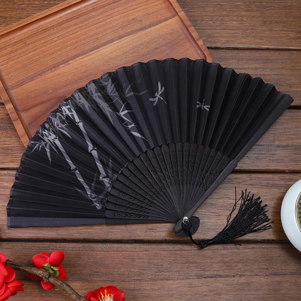 Chinese Japanese Folding Fan Wooden Shank Classical Dance Fan Tassel Elegent Female Fan Party Art Craft Gift Home Decoration