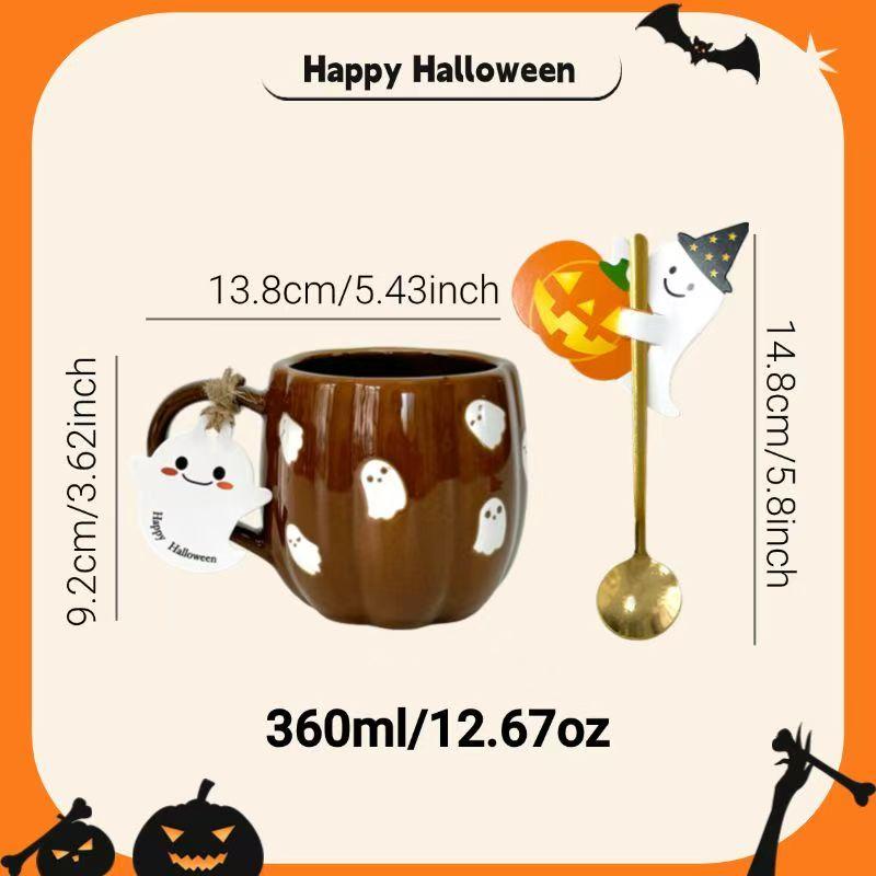 1pc 360ml Halloween Ceramic Mugs Pumpkin Ghost Ceramic Water Cup Novelty Milk Tea Mug Coffee Cup Halloween Decoration Gifts 380ml