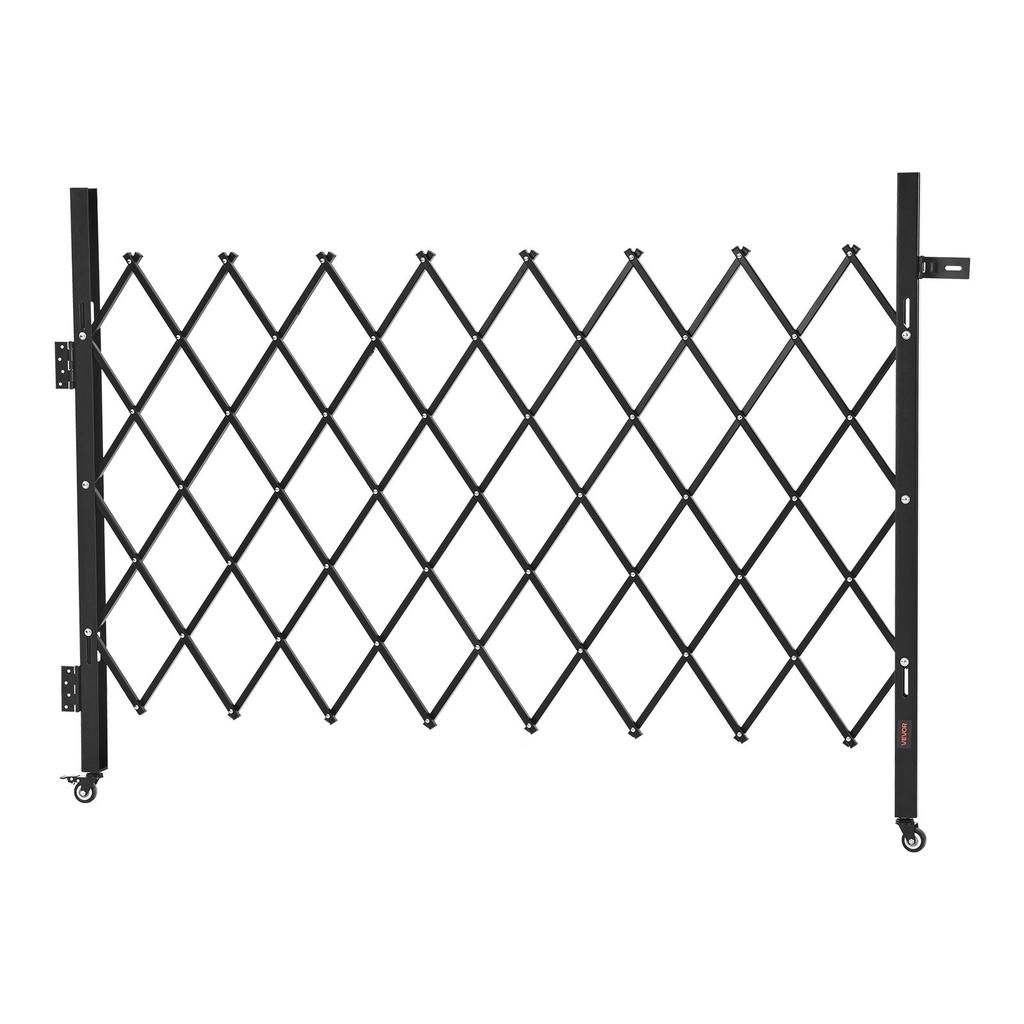 VEVOR Single Folding Security Gate, Lockable Scissor Gate with 360 degrees Swivel Casters, Outdoor Barricade Steel Retractable Gates