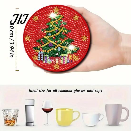 Unique Holiday Present Ideas 12 Pcs Christmas Faux Diamond Painting Art Coasters, DIY Rhinestone Coasters Coaster Making Supplies Kit with Holder,