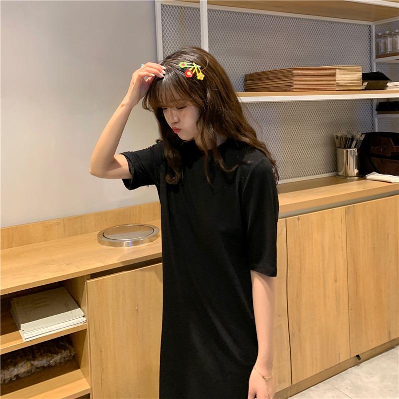 Women's Fashion Summer Spring Solid Color Print 1/2 Sleeves O-Neck Loose Waistline Casual Dresses