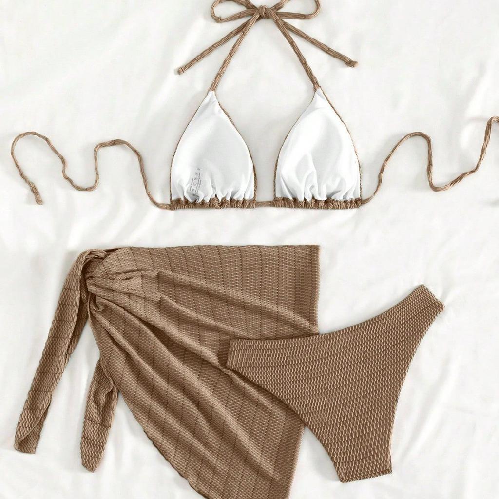 Europe, America, Three-Piece Bikini Set, Strap-On One-Piece Swimsuit With Sunshade Skirt