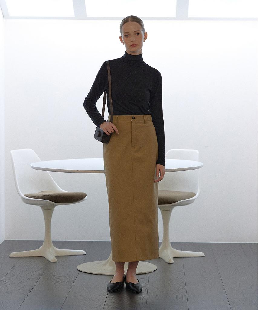 Hauseuobeupondeu Wool Straight Maxi Skirt (Beige)