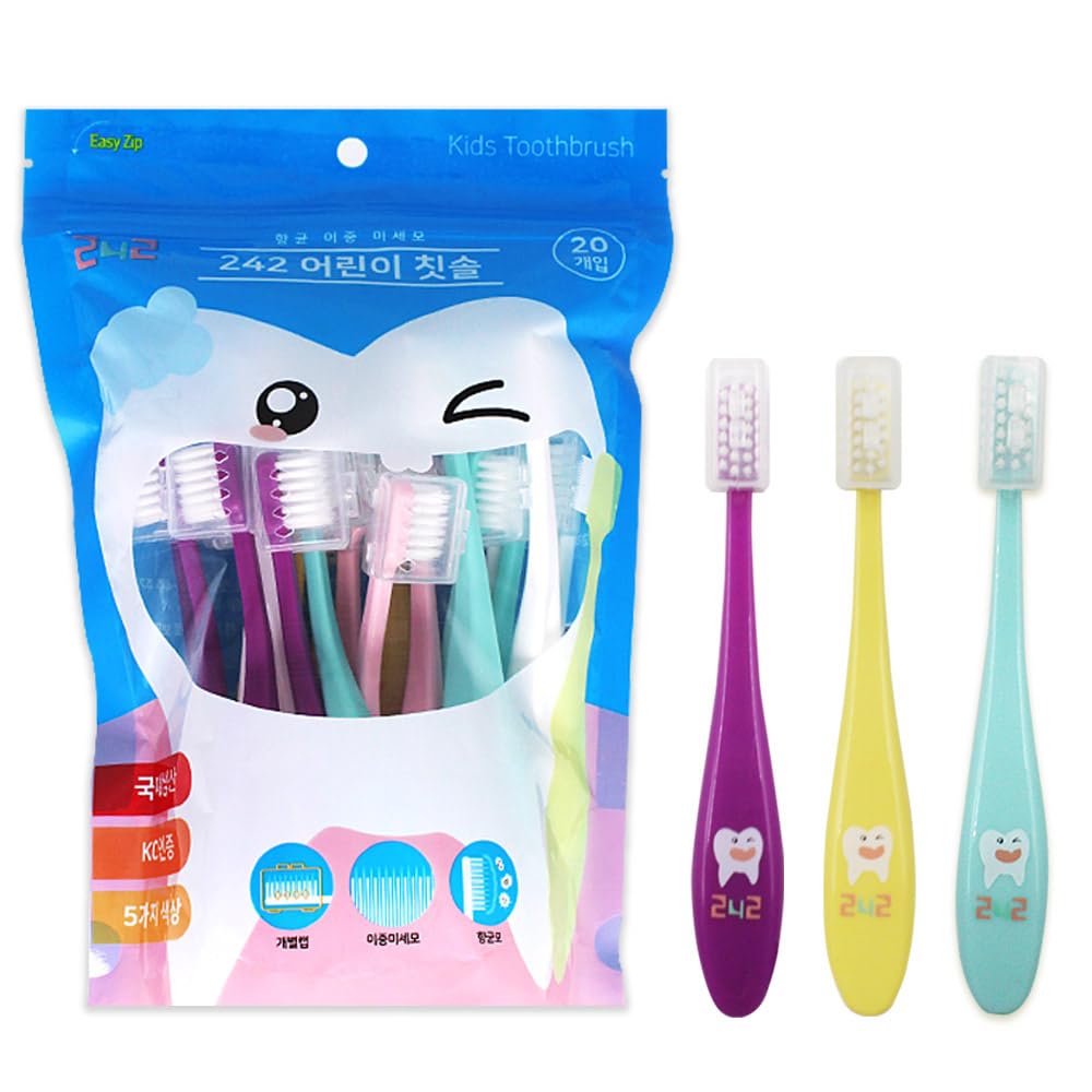MSDENTAL 242 Children's Toothbrush, Double-Layered Extra-Fine Bristles, 20-Pack