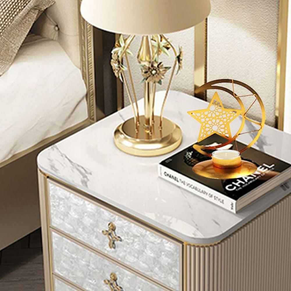 Unique Golden Aromatherapy Tray Elegant Desktop Candle Holder Metal Moon Candlestick Photography