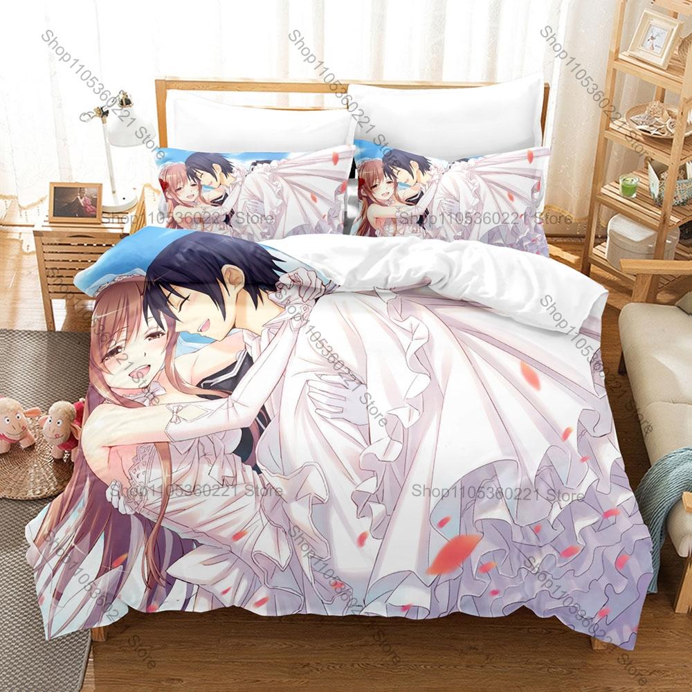 Cute Anime Wedding Couple Duvet Cover Set 1 Duvet Cover 2 Pillowcases Romantic Anime Print Home Bedding For Lovers