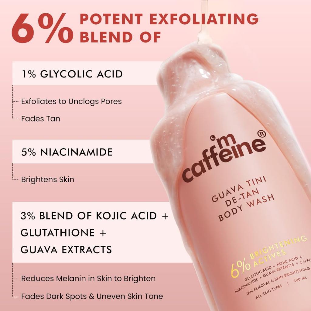 mCaffeine De-Tan & Exfoliating Body Wash Set of 2 | Guava & Caramel 300 ml Each | Brighten Skin & Smooth Body Texture