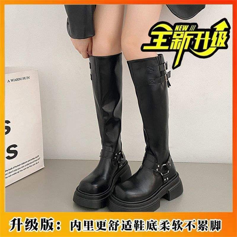 Dicker Absatz dicke Sohle Damenstiefel 2025 Herbst und Winter neue Modelle aber Knie zeigen Beine lang Ritterstiefel Internet-Berühmtheit tragen dünne Stiefel Tide