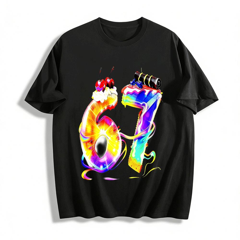 Colorful Dessert Number 67 Graphic Print Casual Trendy Top Pure cotton T-shirt XXS