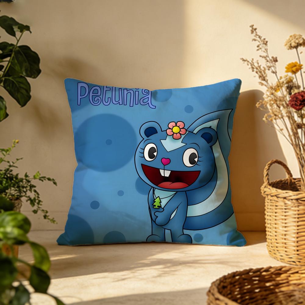 Stylish HHappy Tree Friendsied Cushion Cover Versatile DoubleSided Pillow Case Fit for Sofa Bed Car Daily Decor