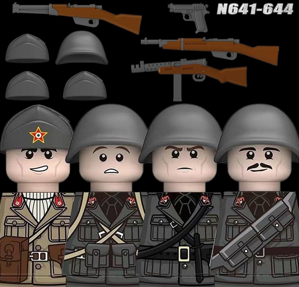 MOC WK2 Italienische Soldaten Figuren Bausteine Italien Armee Infanterie Offizier Waffen Pistole Umhang Helme Panzerkanone Steine Spielzeug