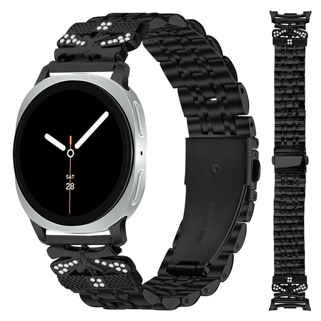 Watch Strap for Samsung Galaxy Watch8 44mm/40mm/8 Classic 46mm Rhinestone Butterfly Decor Stainless Steel Band