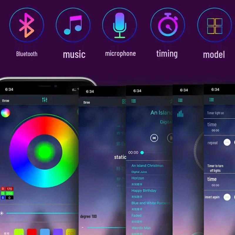 Pasek świetlny RGB Bluetooth - 5V USB, Siedem kolorów, Samoprzylepny, Idealny do podświetlenia telewizora i pokojów gamingowych.