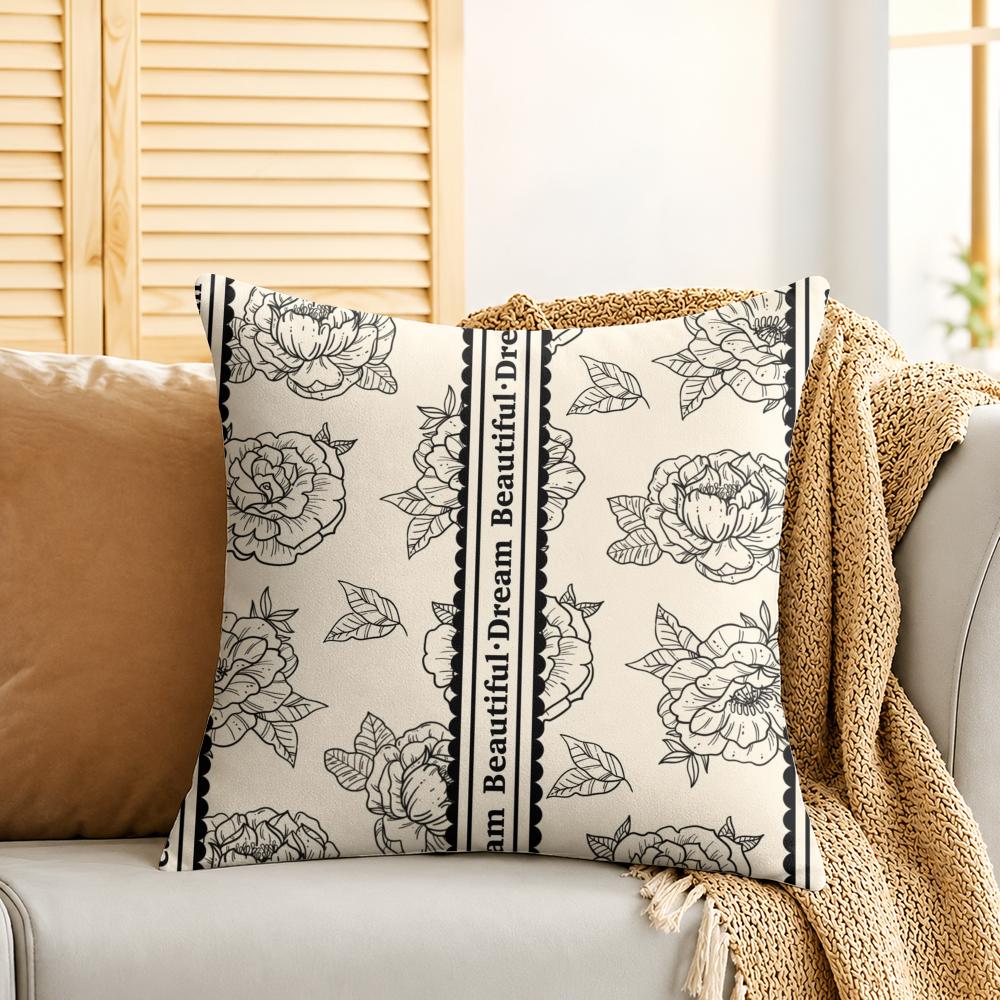 Beautiful Retro Flowers Cushion Cover Silky Short Plush Invisible Zipper Dustproof Sofa Pillow Case For Home Decor