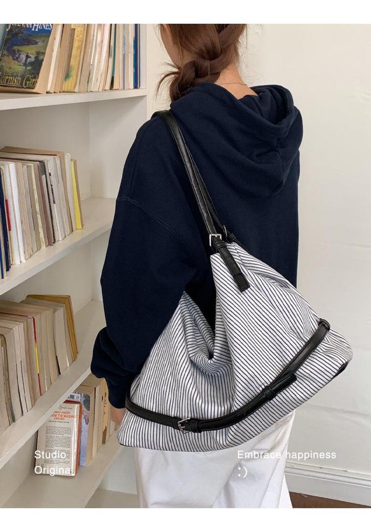 2026 Damen Große Gestreifte Canvas-Tragetasche - Lässige, Vielseitige Einzelschultertasche