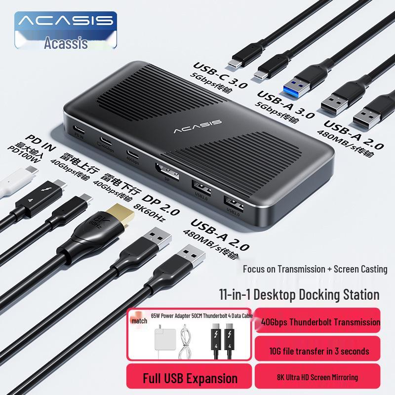 7-Port Thunderbolt Docking Station: PD100W Fast Charging, DP2.0, 4K@60Hz, Triple Screen Display