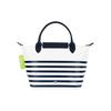 Longchamp Le Pliage 23 Striped Snap Zipper Closure Short Handle Canvas And Leather Dumpling Tote Bag Small Women Tote Bags Navy-Blue White 1621HDF165
