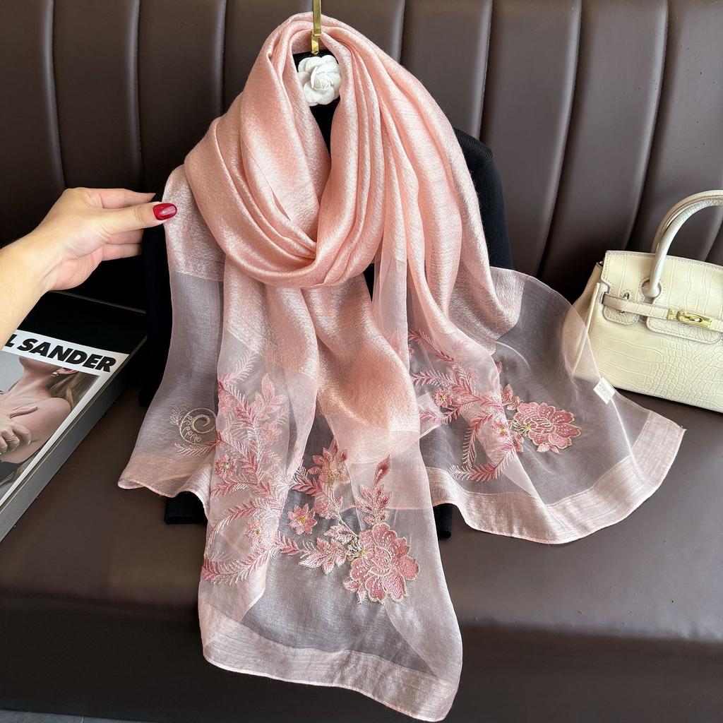 2025 Silk Women Scarf Warm Wool Shawls Lady Wraps Elegant Bufanda Floral Pashmina Embroidery Scarves Foulard  Hijab