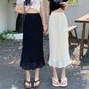 Women's Elegant Bag Hip Skirts High Waist Elastic Folds All-Match Commute Monochromatic Midi Skirts Summer Fashion