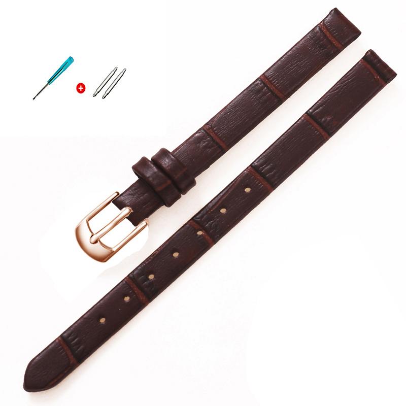 Qualität Uhrenzubehör Gürtel Damen Mädchen Vintage Uhrenarmbänder Echtes Leder Armband Uhrenarmband 8mm 10mm Roségold Dornschließe