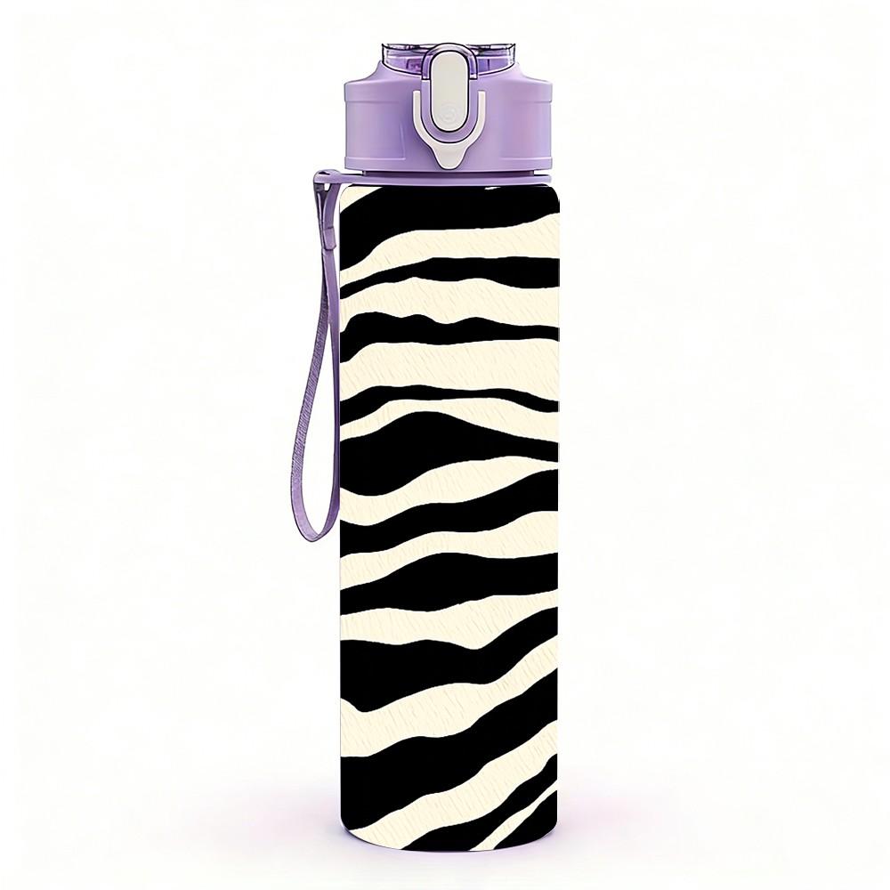 1PC Zebra Stripe Animal Skin Pattern Print 750ml Color Plastic Sports Water Bottle Leakproof Flip Straw Lid Suitable for Sports Office Home Use