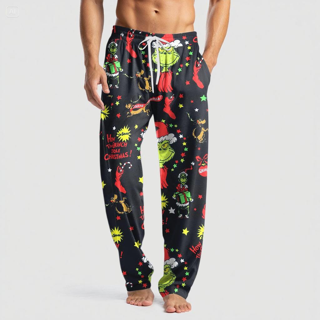 Men's Knitted Fashion Print Pocket Casual Pants Pajama Pants
