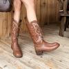 Famous Style~ Retro Embroidery Bow Lace-Up Western Cowboy Boots Women's V-Buckle Versatile Skinny Thick Heel Fashion Boots