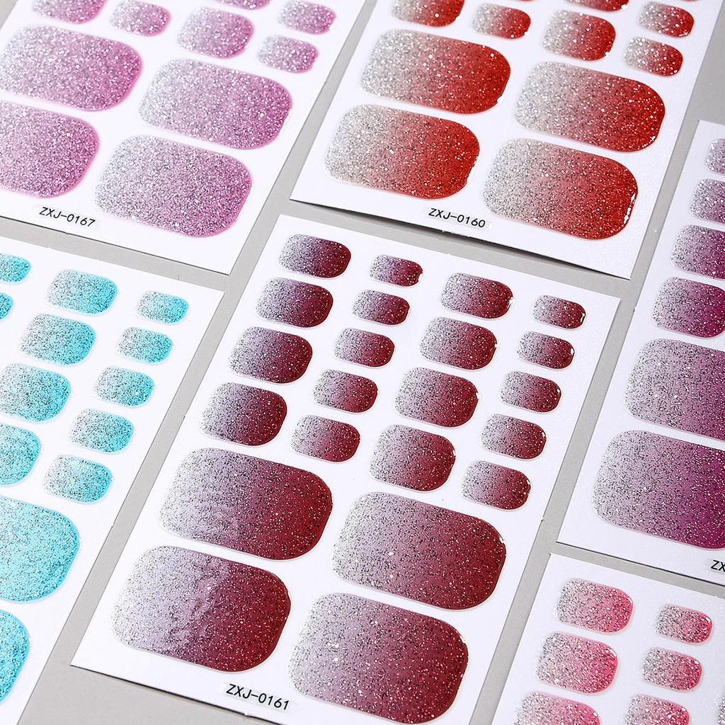 Y2K Glitter Toe Nail Stickers - Waterproof Solid Color for Summer Nail Art