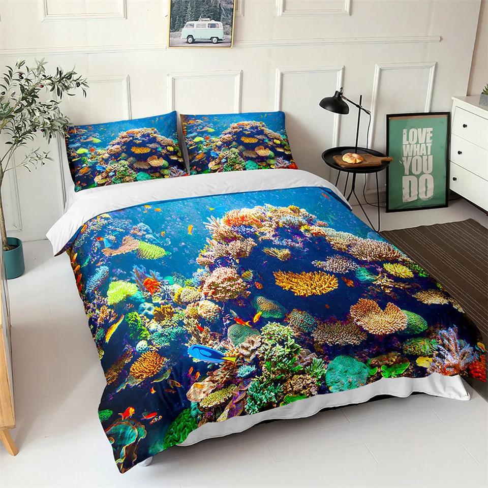 

Комплект постельного белья Ocean с изображением синих морских рыб и 3D-принтом для детей. Мягкий полиэстеровый чехол для одеяла Queen King с изображением северного океана 70x133cm 2pcs