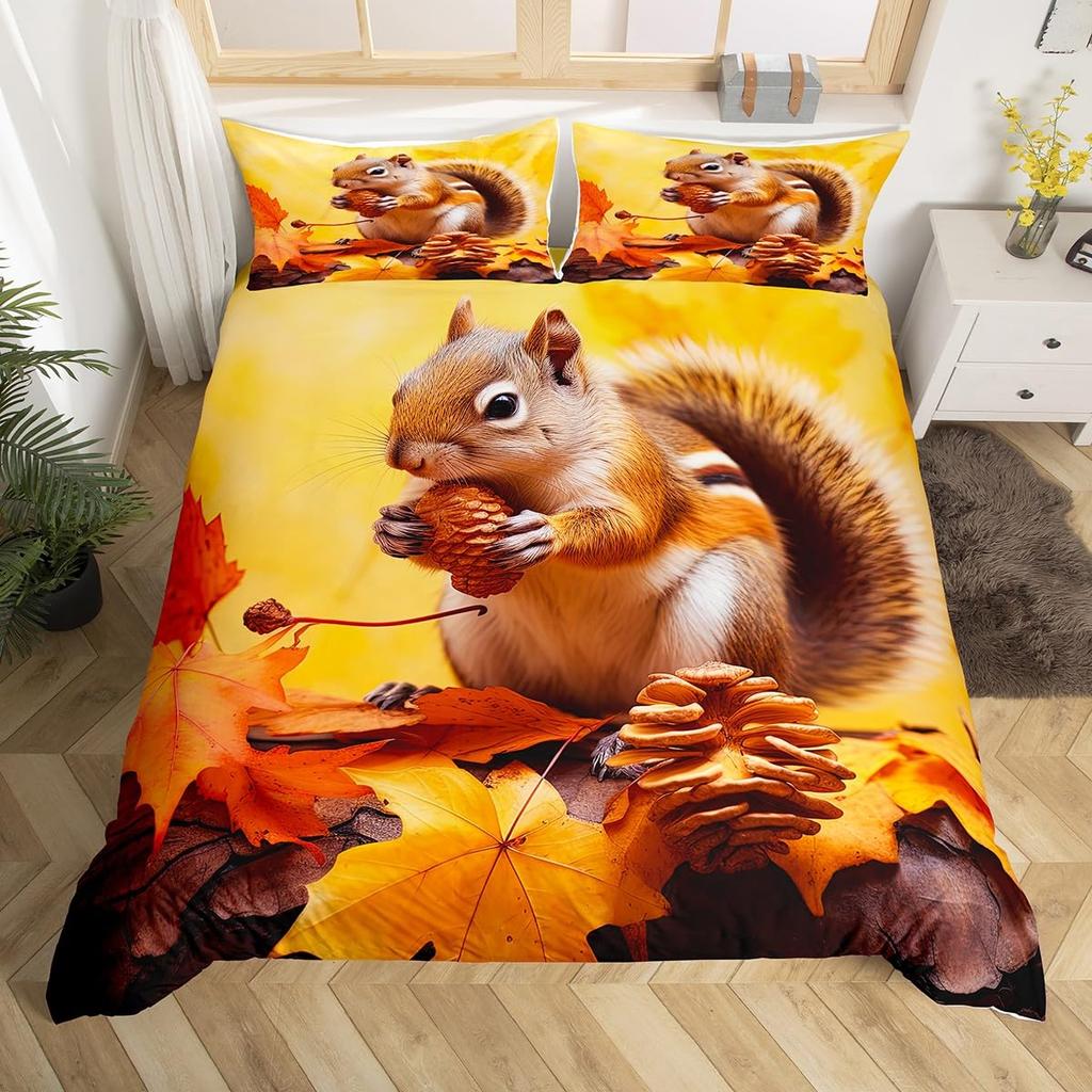 Squirrel Duvet Cover for Kids Teens Cute Animal Comforter Cover Full Size Funny Squirrel Bedding Set Soft Microfiber Quilt Cover
