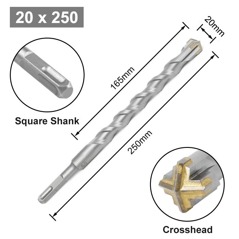 Cross Bit Four-Blade Electric Hammer Bit Carbide Impact Drill Concrete Reinforcement Square Shank Round Shank Five-Pit Shank