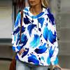 Women Plus Size Beige Pink Printed Long Sleeve Drawstring Hoodie Kangaroo Pocket Sweatshirt