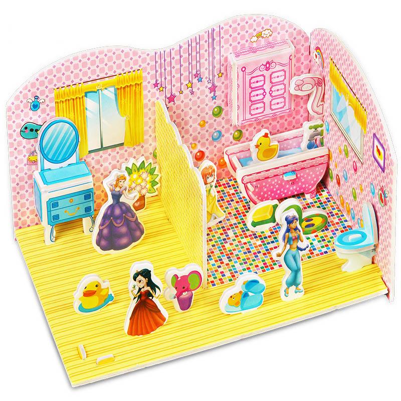 Kids 3D Stereo Puzzle Cartoon House Castle Building Model DIY Handmade Early Learning Educational Toys Gift for Children