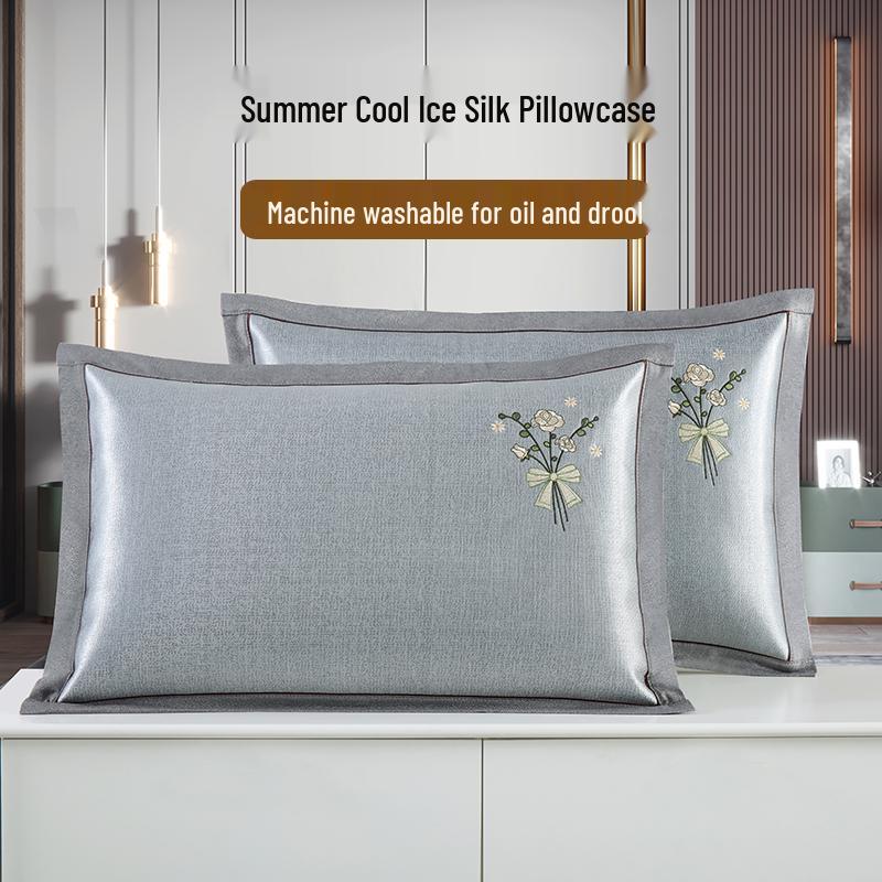 Cooling Ice Silk Summer Pillowcase, Machine Washable, Single Size
