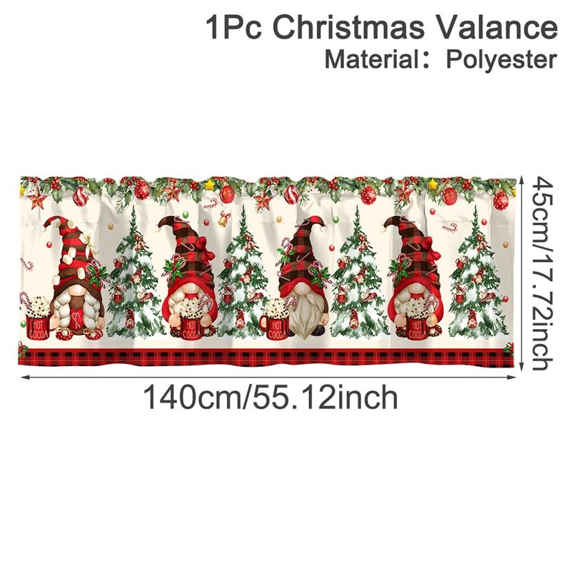 Christmas Short Curtains Valances Christmas Decorations for Home 2026 Xmas Ornaments Windows Treatments for Kitchen Bathroom