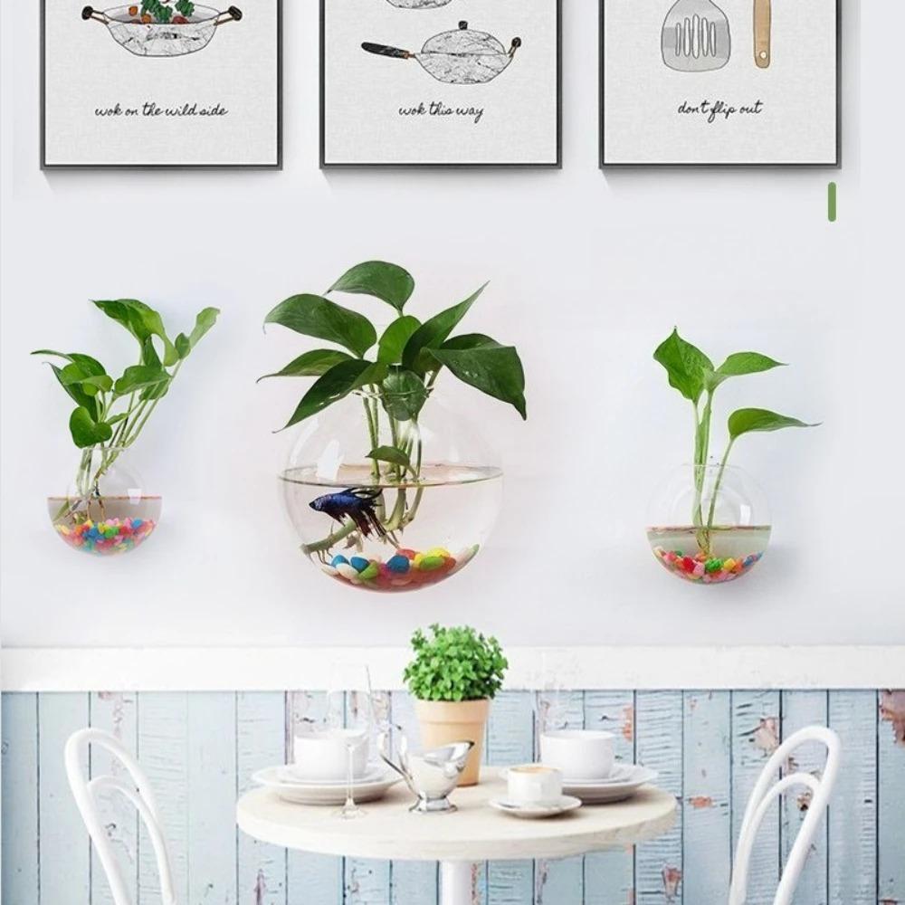 Minimalist Glass Wall Mounted Round Shape Vase Hydroponic Plant Glass Bottle Creative Green Plant Decoration for Living Room