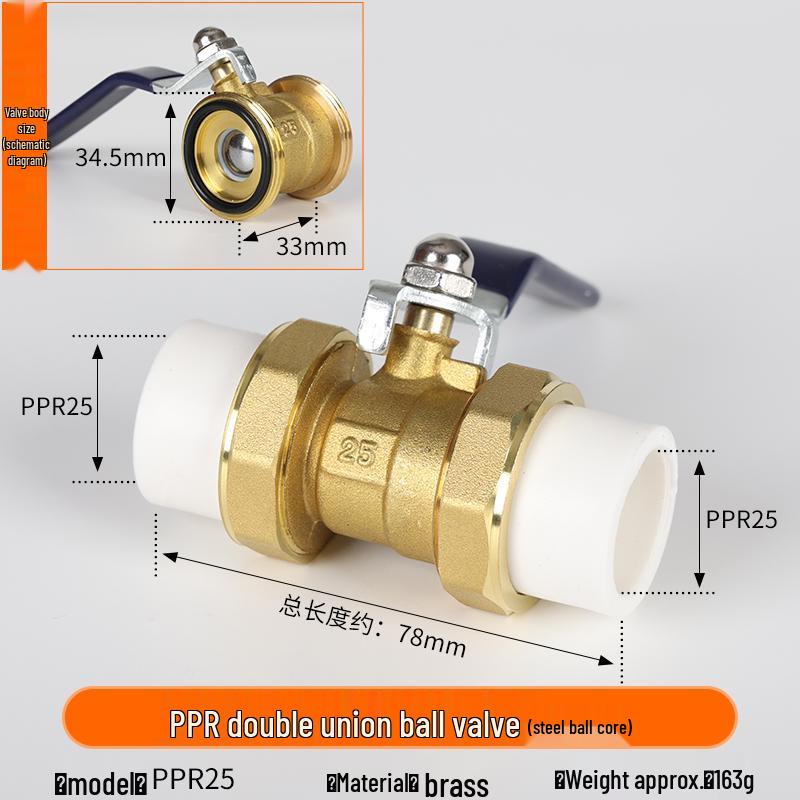 Yanghang PPR Doppelverschraubung Kupferkugelhahn, Wasserrohrfittings Verbinder, Heißschmelz 20 Schalter, 6-Punkt, 25mm Ventil.