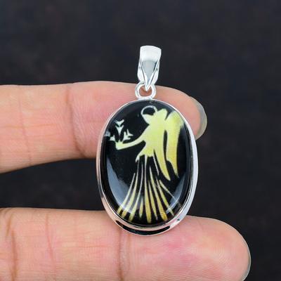 Virgo Zodiac Sign In Black Onyx Pendant 925 Sterling Silver Pendant Handmade Horoscope Jewelry Astrological Sign Necklace Gemstone Pendant