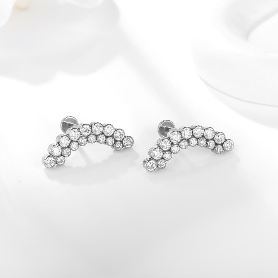 1PC Titanium Cubic Zirconia Stud Earrings Tragus Helix Piercing Internally Threaded Labret Piercing Lip Ring Jewelry for Women